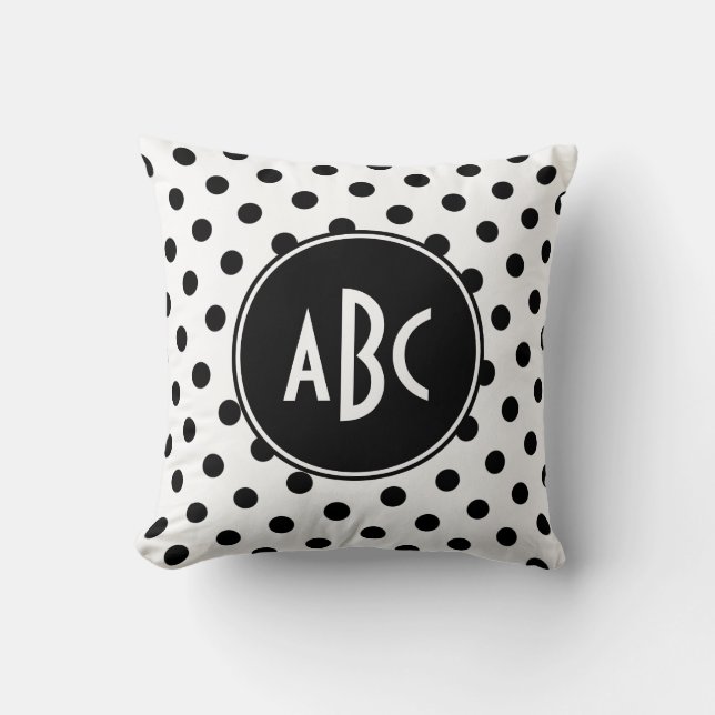 Coussin Monogramme à points polka blancs et noirs (Recto)