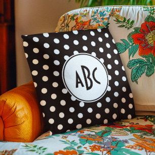 Coussin Monogramme à pois noir et blanc