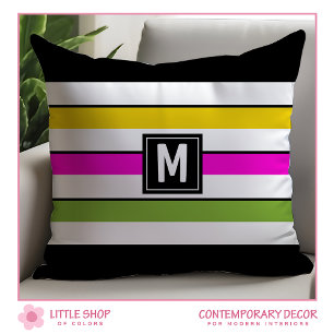 Coussin Monogramme à rayures arc-en-ciel gras