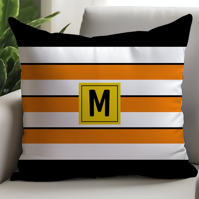 Coussin Monogramme à rayures orange vif (Créateur téléchargé)