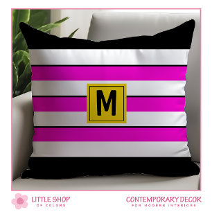 Coussin Monogramme à rayures roses gras