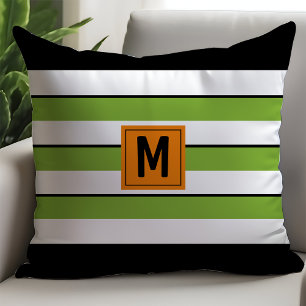Coussin Monogramme à rayures vertes gras