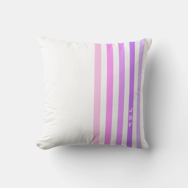 Coussin Monogramme à rayures verticales rose et violet (Recto)