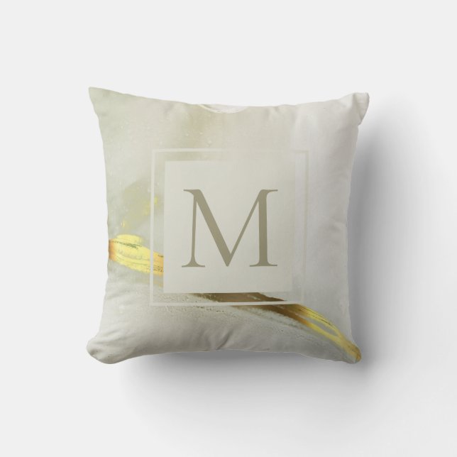Coussin Monogramme abstrait à l'encre dorée élégant  (Recto)