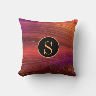 Coussin Monogramme Abstrait Art Orange Red Gold Motif