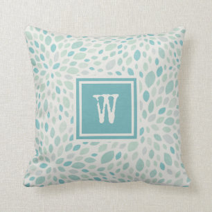 Coussin Monogramme Abstrait de motif floral bleu rustique 