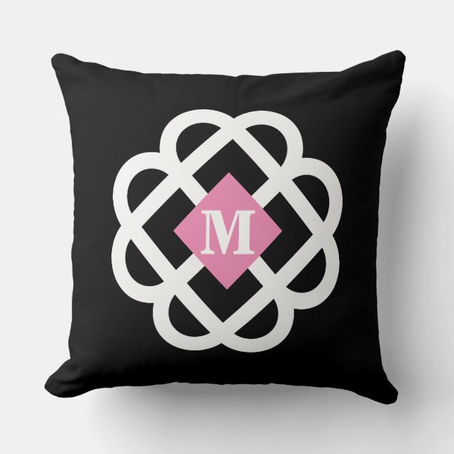 Coussin Monogramme Abstrait noir et blanc moderne (Recto)