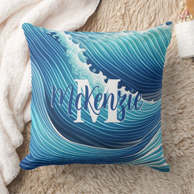 Coussin Monogramme Abstrait Océan Bleu (Couverture)