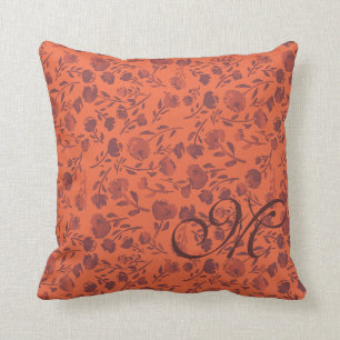 Coussin Monogramme Abstrait orange violet de chansons flor