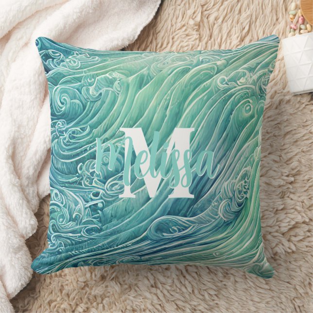 Coussin Monogramme Abstrait Pastel Ocean Waves (Couverture)