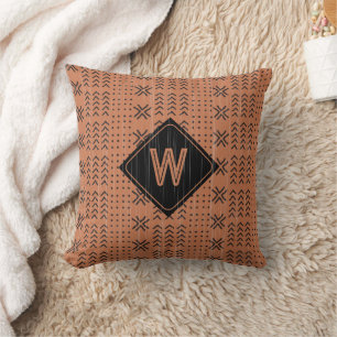 Coussin Monogramme africain en toile de terre cuite modern