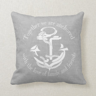 Coussin Monogramme Ancre gris et blanc