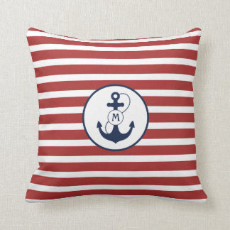 Coussin Monogramme Ancre marine rouge