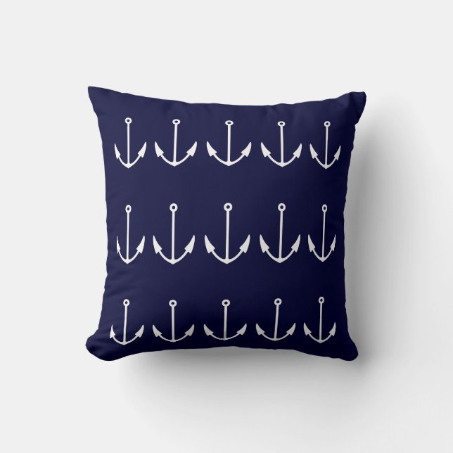 Coussin monogramme ANCRES DE BALEINE BLANC sur BLEU (Recto)