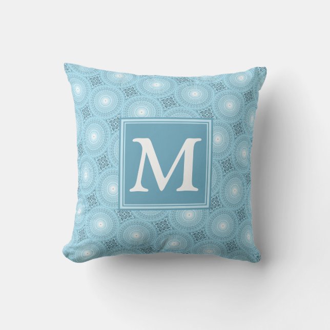 Coussin Monogramme ange bleu cercles motif (Recto)