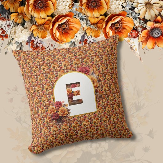 Coussin Monogramme anniversaire grand-mère automne floral