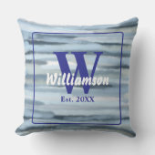 Coussin Monogramme aquarelle bleu gris rayures nautiques (Recto)