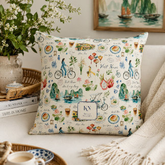 Coussin Monogramme Aquarelle du Vietnam