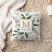 Coussin Monogramme Aquarelle Feuilles Tropicales Vertes Bl (Couverture)