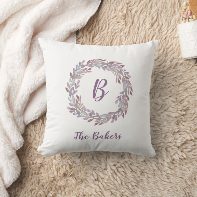 Coussin Monogramme Aquarelle Florale Nom de famille (Couverture)