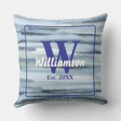 Coussin Monogramme aquarelle rayures bleu gris nautical (Verso)