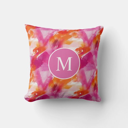 Coussin Monogramme Aquarelle rose orange Abstrait (Recto)