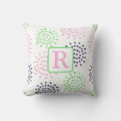 Coussin Monogramme aquarelle rose vert marine motif fleur (Recto)