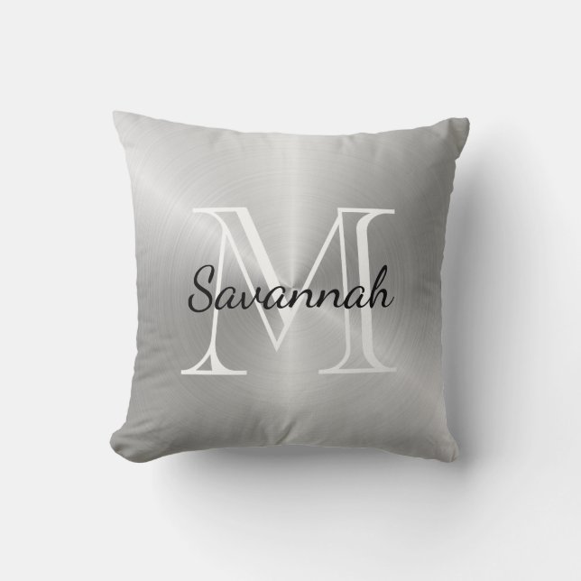 Coussin Monogramme argent de luxe Faux Metal (Recto)