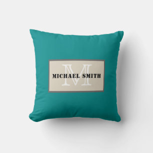 Coussin Monogramme Arrière - plan cyan foncé clair