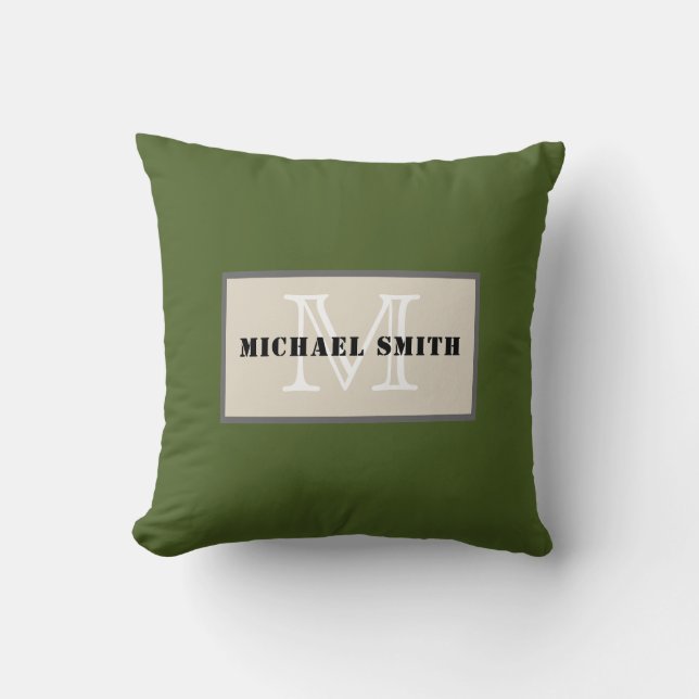 Coussin Monogramme Arrière - plan vert Moss foncé clair (Recto)