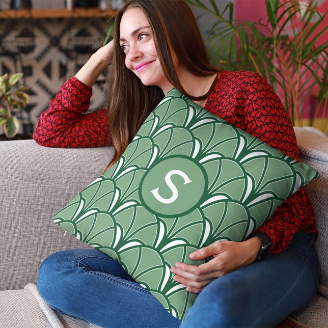 Coussin Monogramme Art déco vert (Créateur téléchargé)