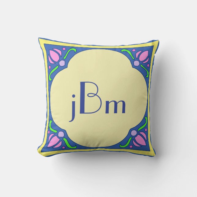 Coussin Monogramme Art nouveau personnalisable (Recto)