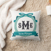 Coussin Monogramme au nœud à clé grecque sarcelle foncé (Couverture)