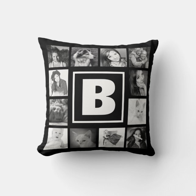 Coussin Monogramme audacieux avec 12 photos d'Instagram (Recto)