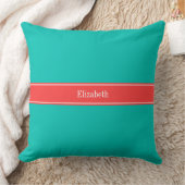 Coussin Monogramme avec ruban rouge corail et sarcelle uni (Couverture)