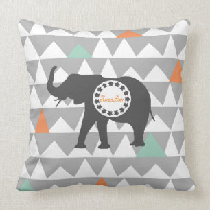 Coussin Monogramme aztèque de motif des Andes d'éléphants