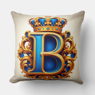 Coussin Monogramme B en lettre royale bleue
