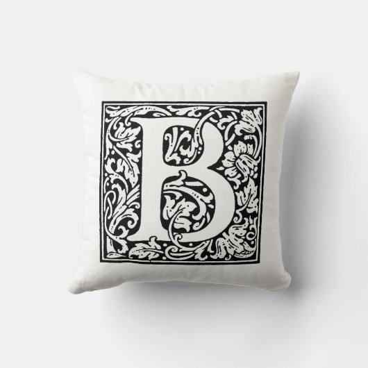 Coussin Monogramme B Modèle floral noir et blanc initial (Verso)