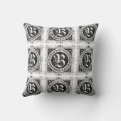Coussin Monogramme B Modèle floral noir et blanc initial (Verso)