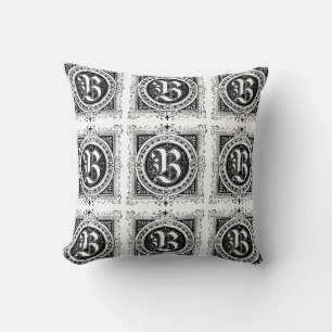 Coussin Monogramme B Modèle floral noir et blanc initial