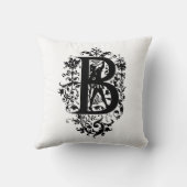 Coussin Monogramme B Modèle floral noir et blanc initial (Verso)