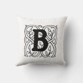 Coussin Monogramme B Modèle floral noir et blanc initial (Verso)