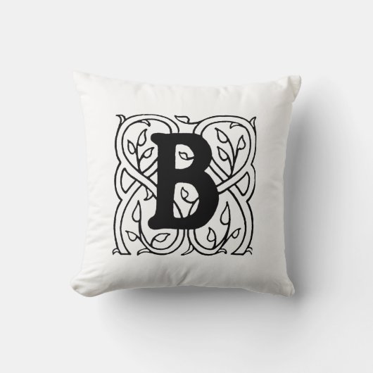 Coussin Monogramme B Modèle floral noir et blanc initial (Recto)