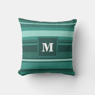 Coussin Monogramme bandes turquoises