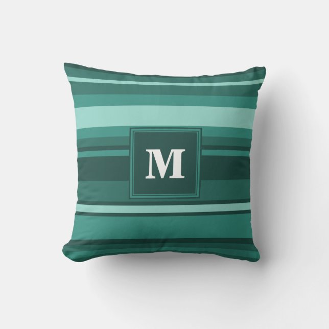 Coussin Monogramme bandes turquoises (Recto)