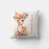 Coussin Monogramme Bébé Cerf rose fleurs florales bébé (Recto)