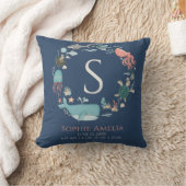 Coussin Monogramme bébé Statistiques de naissance bleu sou (Couverture)