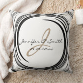 Coussin Monogramme Black Swirl Art Abstrait (Couverture)