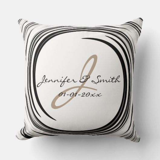 Coussin Monogramme Black Swirl Art Abstrait (Recto)