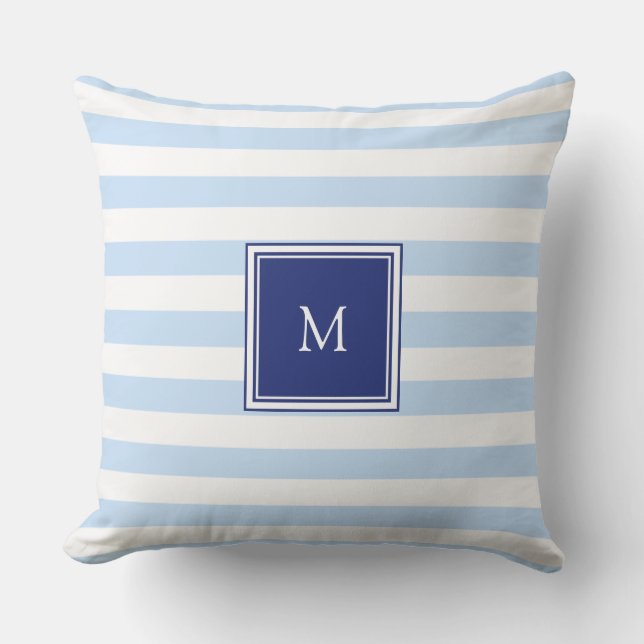 Coussin Monogramme blanc bleu-clair moderne de motif de (Recto)
